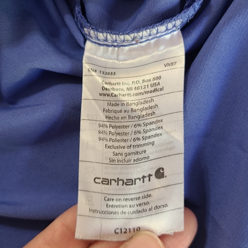 Carhartt Force Blue XL Scrub Top Medical Multi-Pockets V-Neck Unisex Stretch - Picture 8 of 10